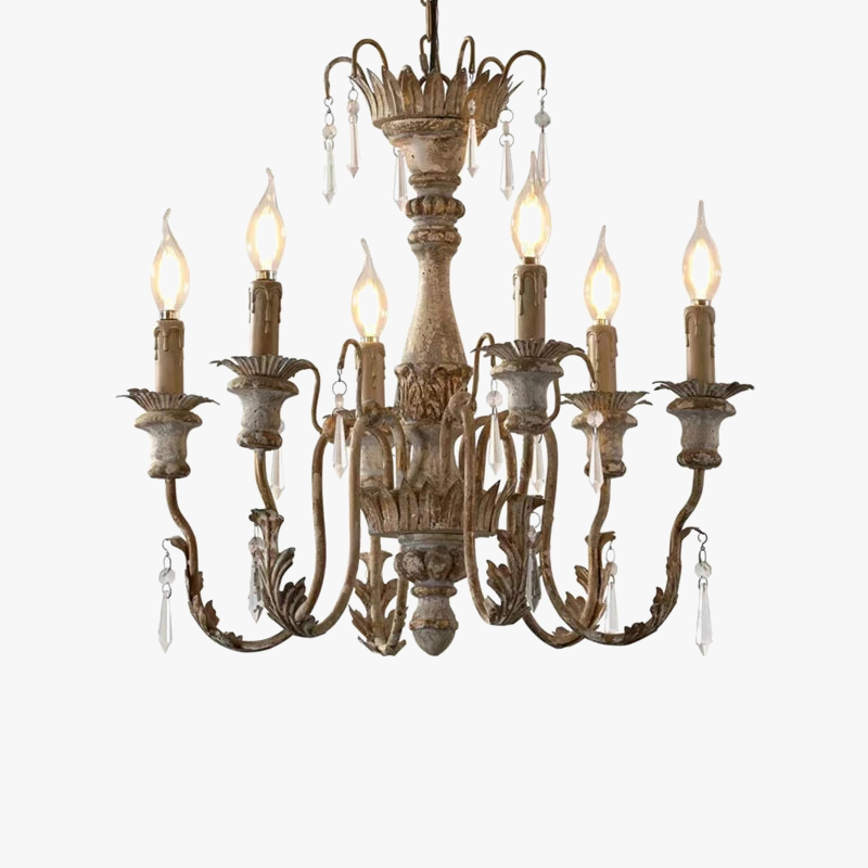 Lampadario vintage elegante in legno artigianale