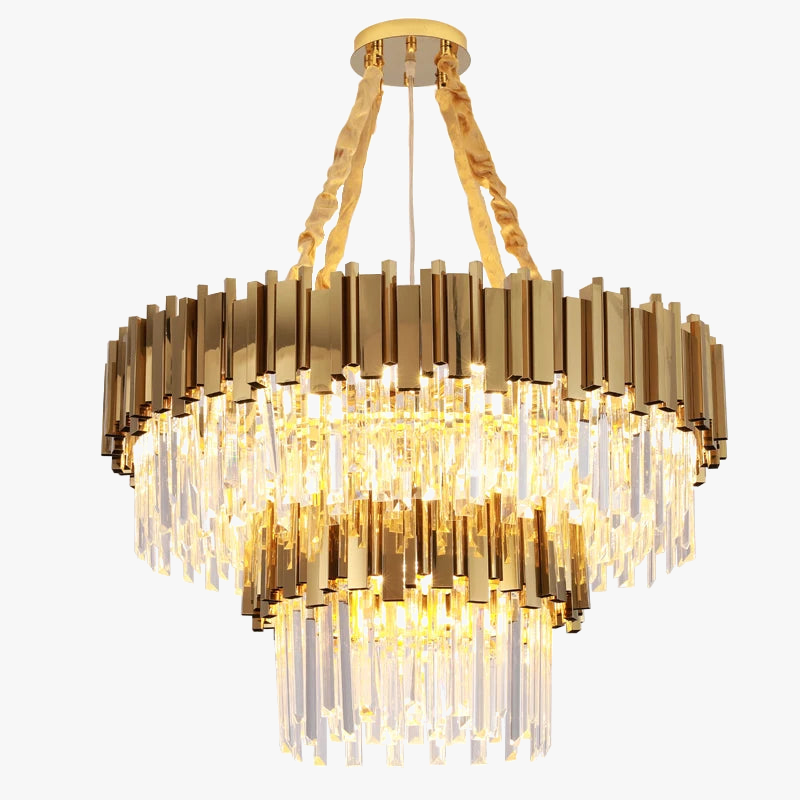 lampadario in cristallo dorato design moderno con illuminazione led