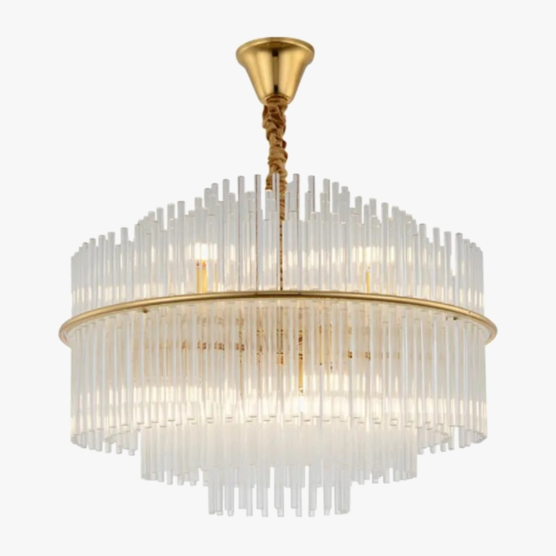lampadario in cristallo moderno con asta in vetro trasparente elegante e chic