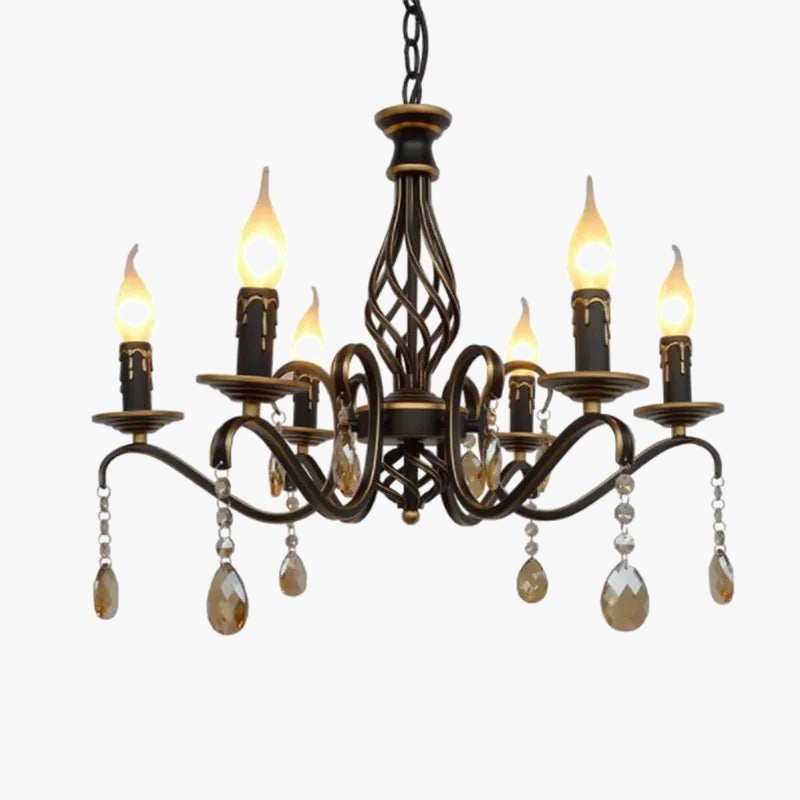 Lampadario in cristallo vintage in ferro battuto per illuminazione retrò