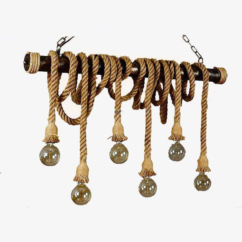 Lampadario artigianale in corda intrecciata