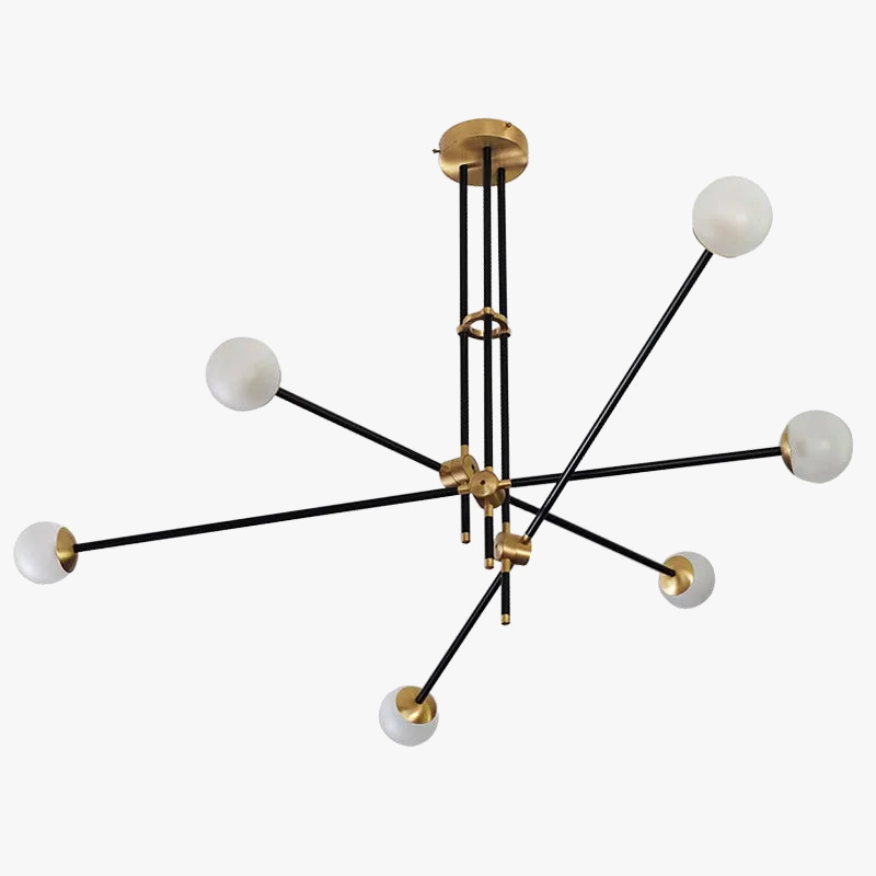 lampadario in metallo leggero con sfere di vetro elegante