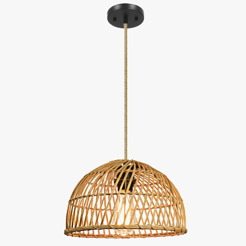 Sospensione artigianale in rattan intrecciato