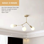 Lustre Industriel Led Branches Métalliques Doré - 3 Embouts Luminaire Chambre