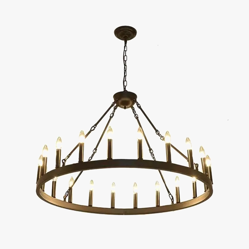 lampadario industriale moderno in ferro rotondo con LED per decorazione