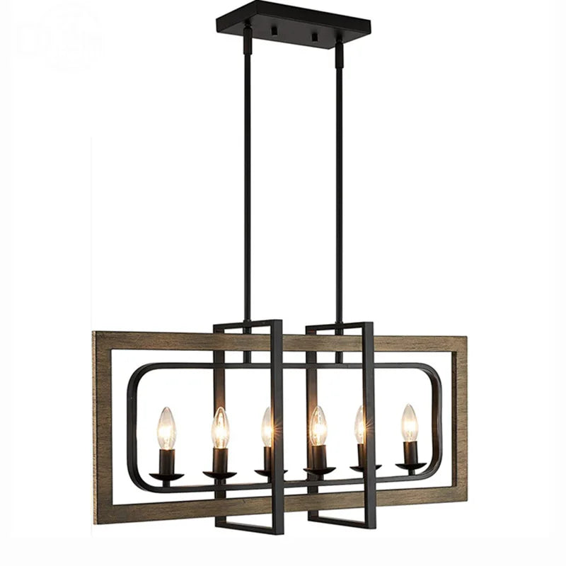 Lampadario Retrò Legno Industriale Campagna