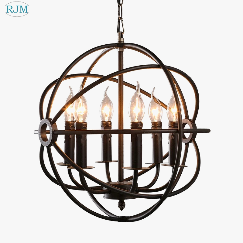 lampadario industriale vintage americano con gabbie rotonde per illuminazione decorativa