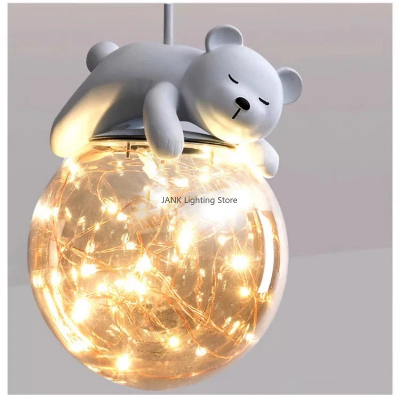 lampadario LED per bambini con orso bianco e coniglio