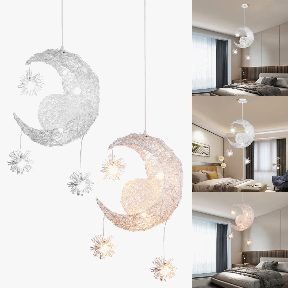 lampadario LED romantico moderno a forma di luna e stella