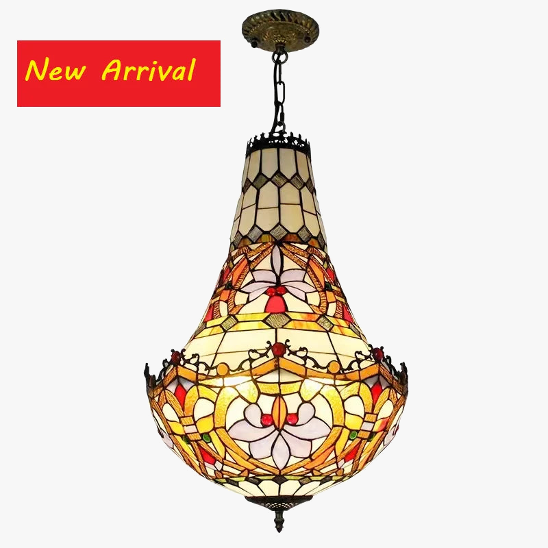 lampadario mediterraneo vintage in vetro colorato Tiffany