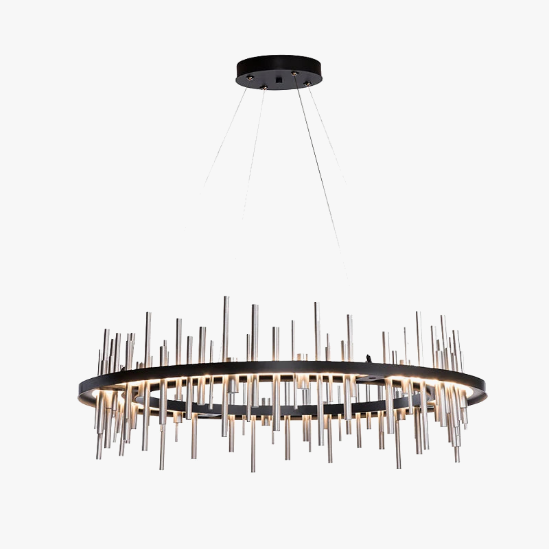 lampadario minimalista in acciaio inox nero design postmoderno