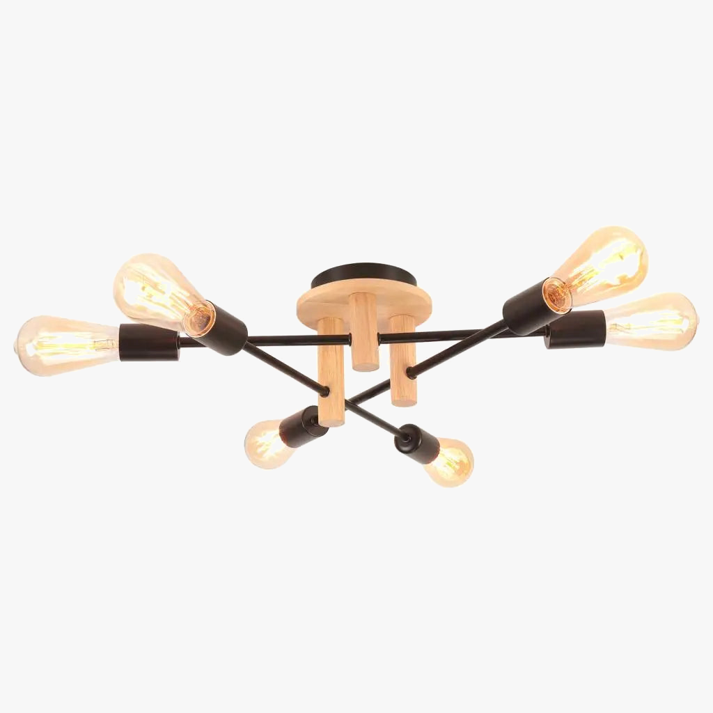 Lampadario in legno moderno e accogliente.