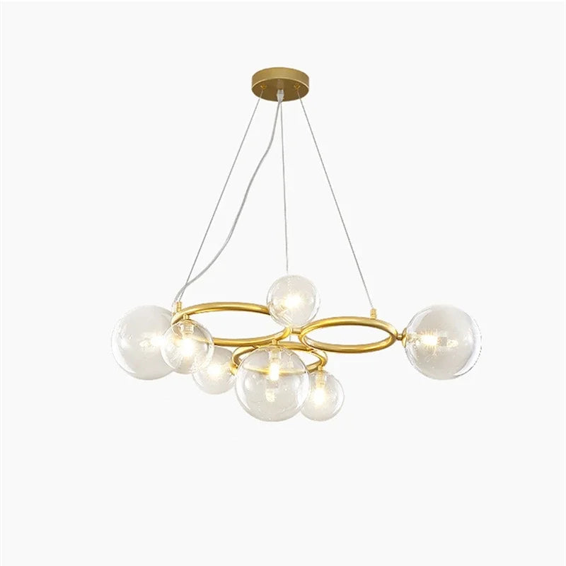 lampadario nordico in vetro fumé e dorato per interni moderni