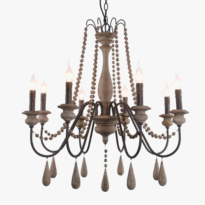 Lampadario chic in legno massiccio retrò