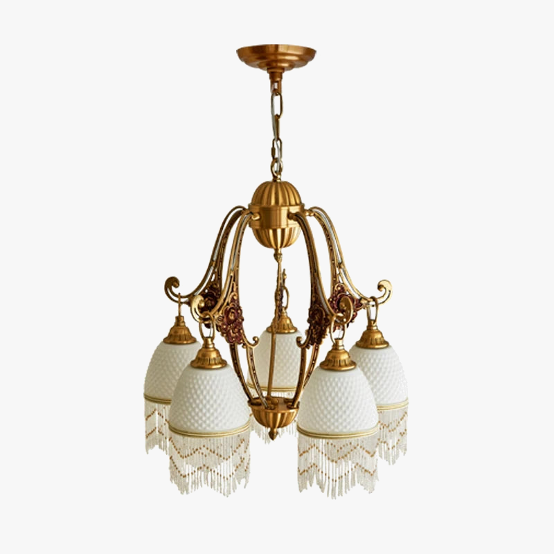 lampadario retrò in rame con pendagli vintage medievali
