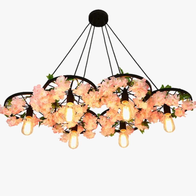 lampadario a ruote con fiori di ciliegio a teste multiple per spazi commerciali