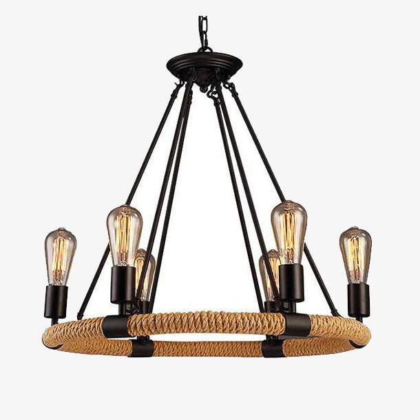 Lampadario in corda e metallo rustico