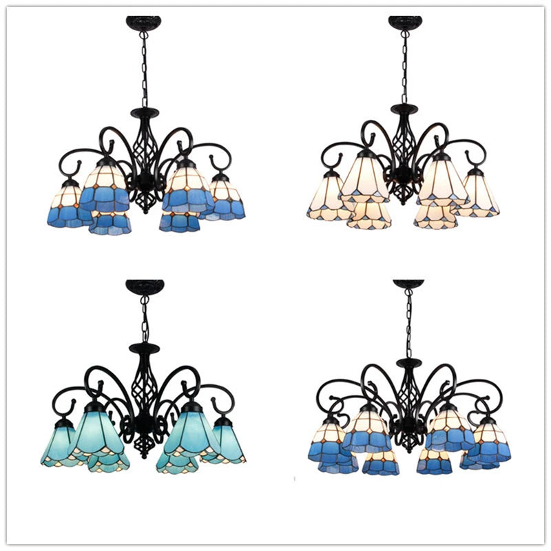 Lampadario Tiffany Blu Mediterraneo Elegante