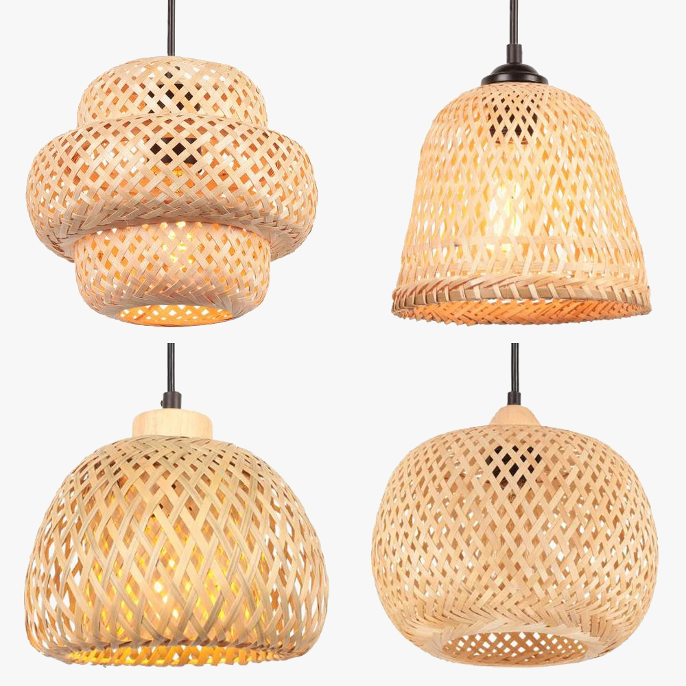 lampadario intrecciato a mano in bambù con led integrato