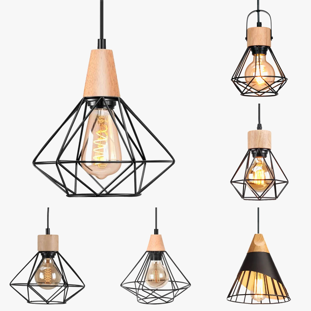 lampadario vintage industriale in metallo gabbia loft lampada