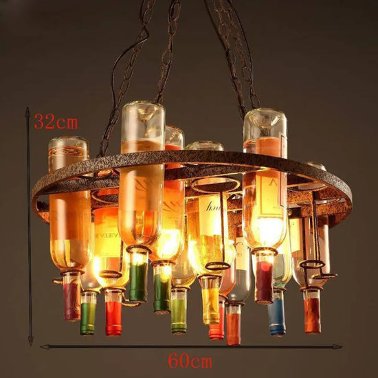 Lustre Vintage Métal Bouteilles Colorées Luminaire Chambre