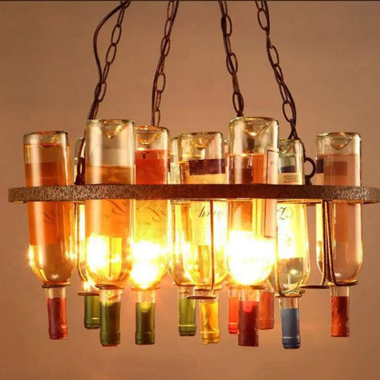 Lustre Vintage Métal Bouteilles Colorées Luminaire Chambre