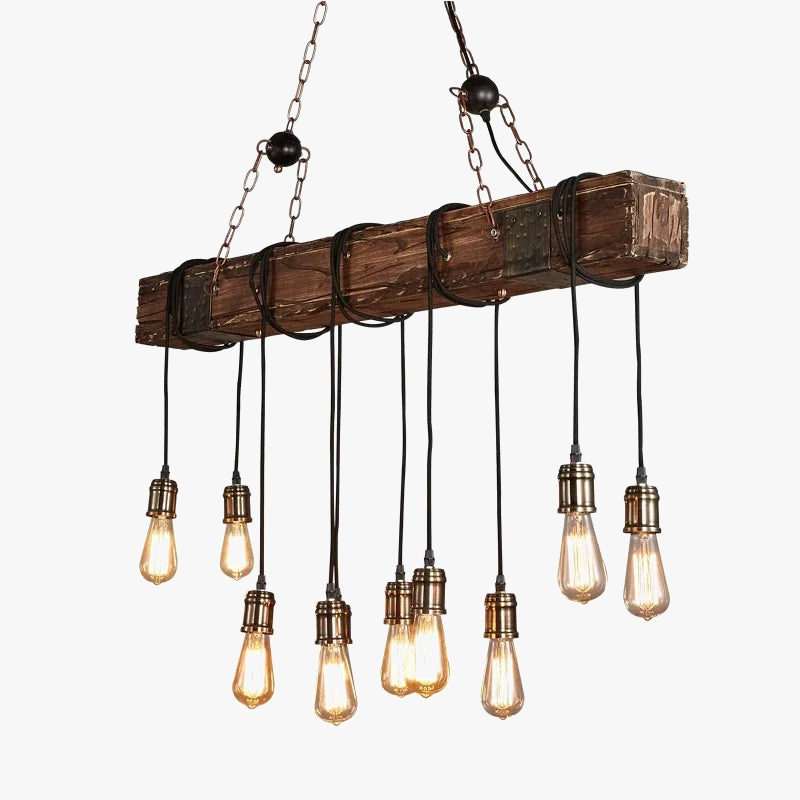 Lampada a sospensione LED in legno vintage industriale