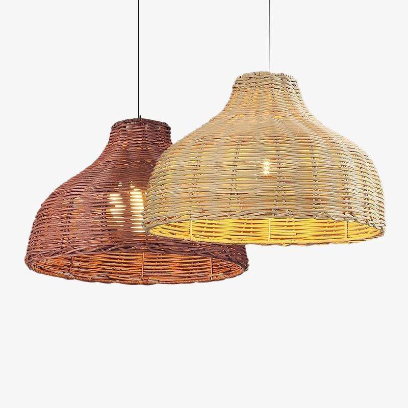 Lampada a sospensione LED con paralume in rattan colorato decorativo