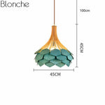 Suspension Bois Et Pétales Colorés Bleu Luminaire Chambre