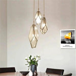 Suspension Dorée Métal-Verre Formes Variées Luminaire Chambre