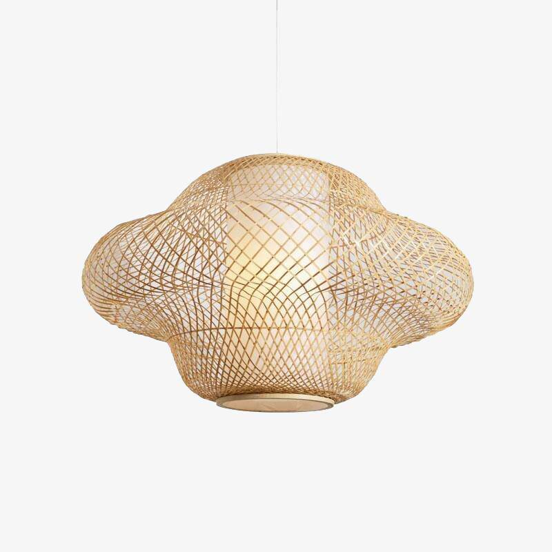 Lampada a sospensione in rattan LED con paralume dalle forme arrotondate