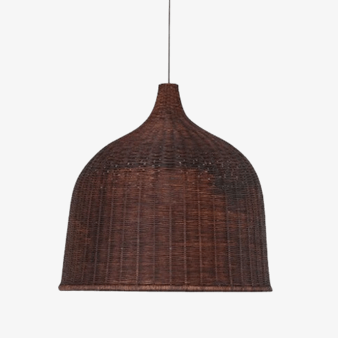 Lampada a sospensione in rattan LED con paralume a campana colorata