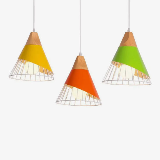 Suspension Led Bois Et Cage Colorée Luminaire Chambre