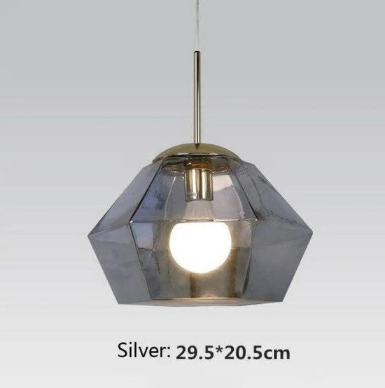 Suspension Led Diamants En Verre Coloré A / Argenté Luminaire Chambre