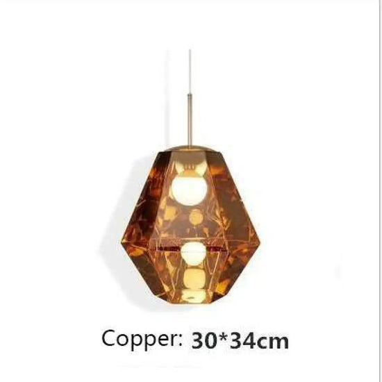 Suspension Led Diamants En Verre Coloré B / Cuivre Luminaire Chambre