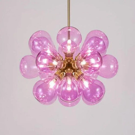 Suspension Led Multiballon Verre Coloré Rose Luminaire Chambre