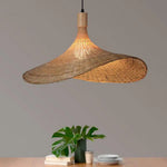 Suspension Led Rotin Style Chapeau Beige Luminaire Chambre