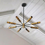 Suspension Moderne Tubes Dorés. Luminaire Doré