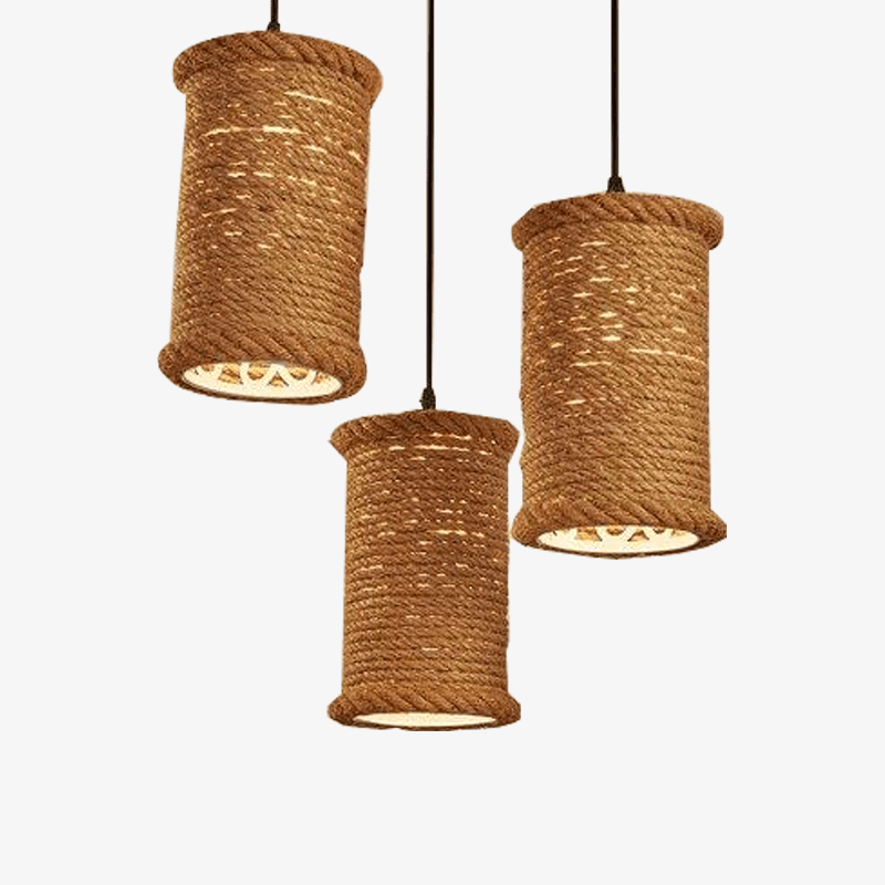 Lampada a sospensione retrò LED con paralume cilindrico in rattan