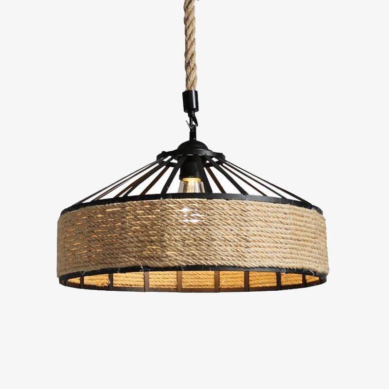Lampada a sospensione rustica LED con cerchio in rattan Country